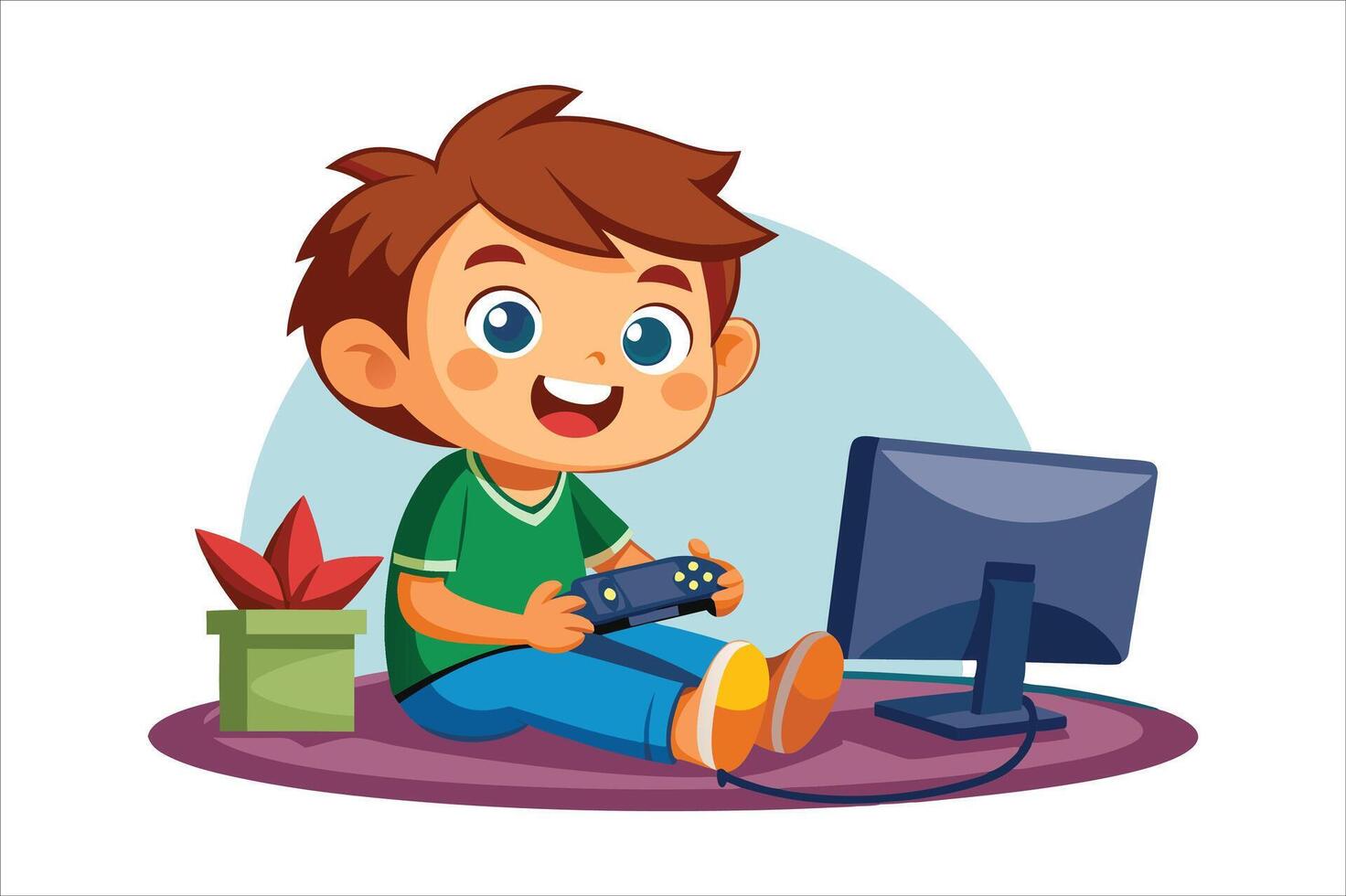 Cartoon little boy playing game art vector