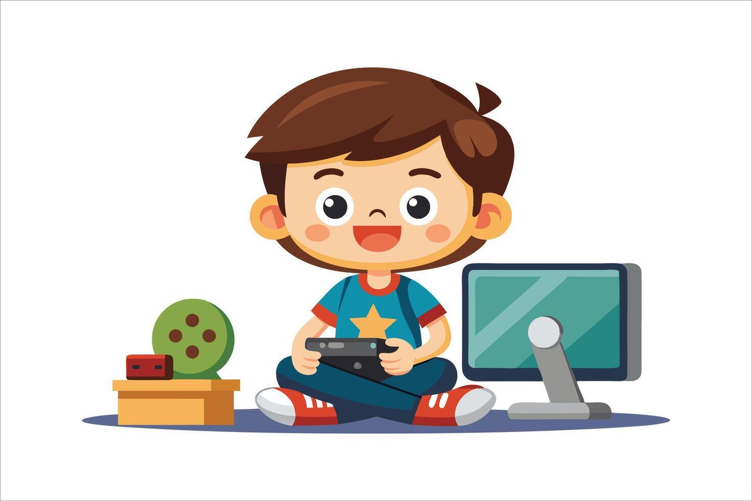 Cartoon little boy playing game art vector
