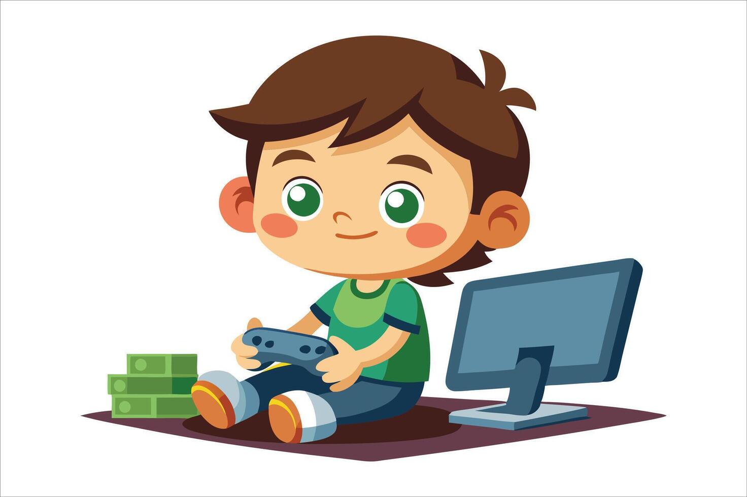 Cartoon little boy playing game art vector