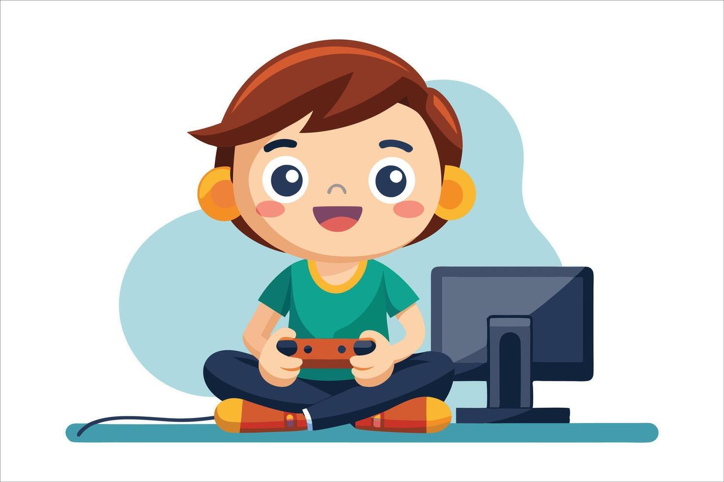 Cartoon little boy playing game art vector