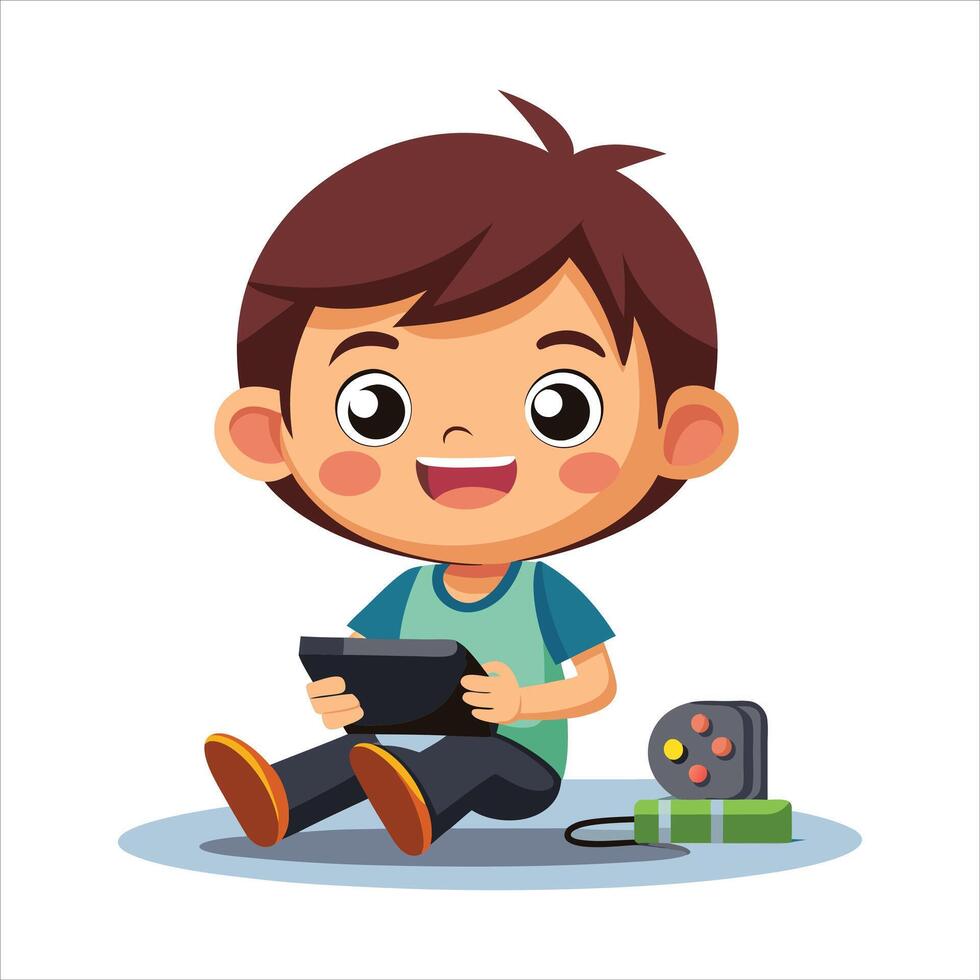 Cartoon little boy playing game art vector