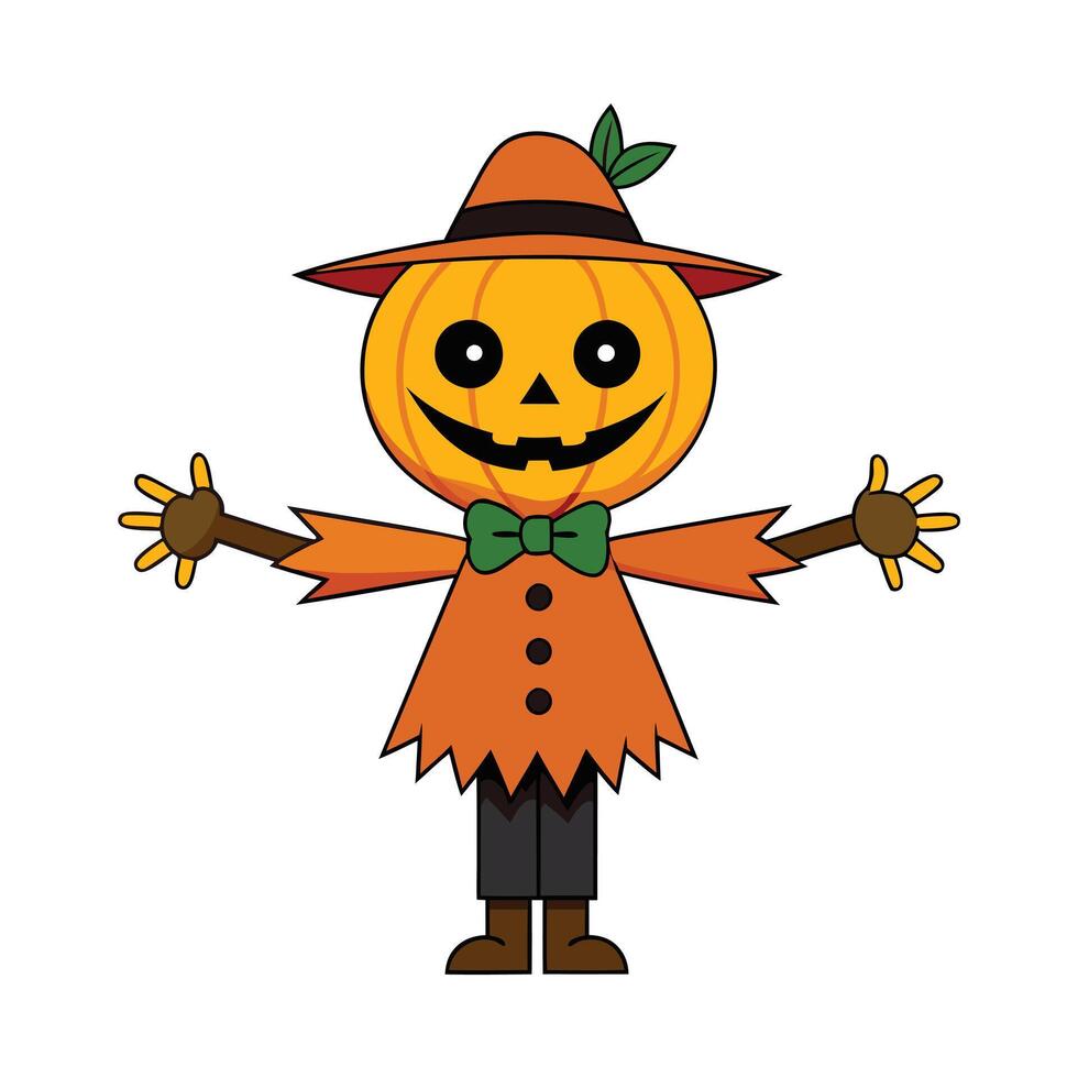 Cartoon scary halloween pumpkin scarecrow art vector