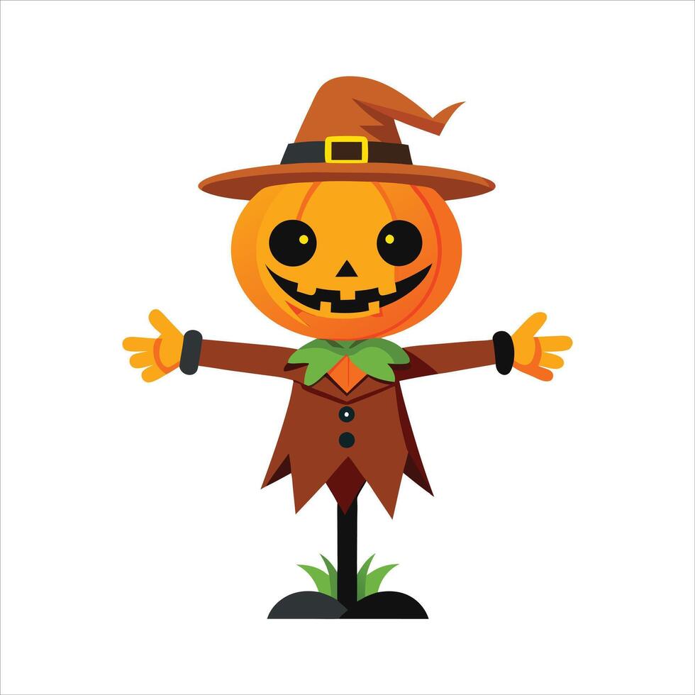 Cartoon scary halloween pumpkin scarecrow art vector