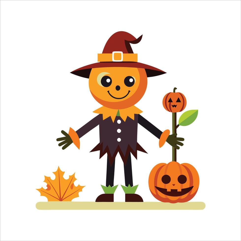 Cartoon scary halloween pumpkin scarecrow art vector