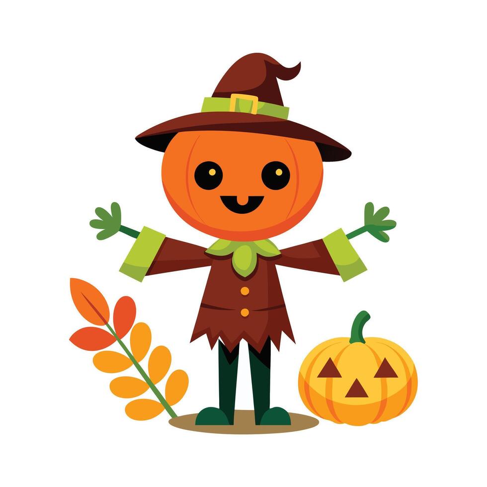 Cartoon scary halloween pumpkin scarecrow art vector