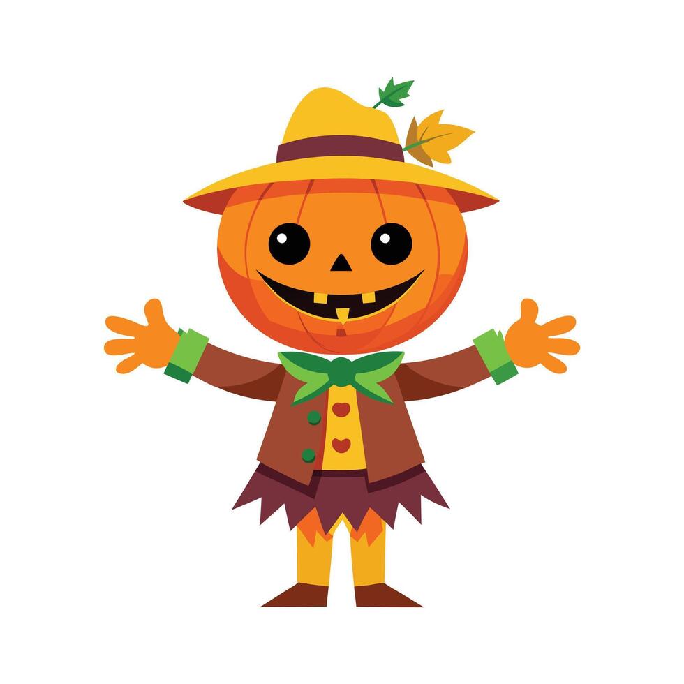 Cartoon scary halloween pumpkin scarecrow art vector