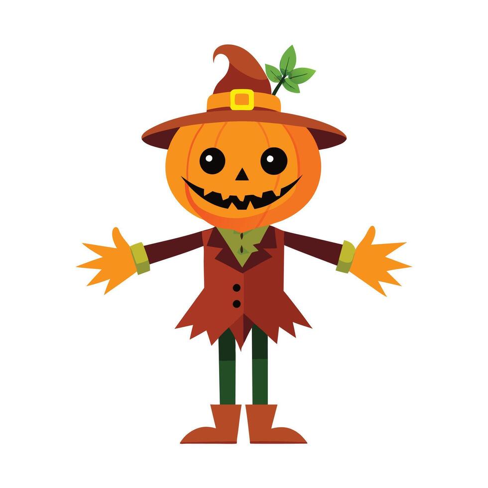 Cartoon scary halloween pumpkin scarecrow art vector