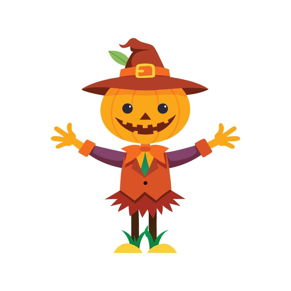 Cartoon scary halloween pumpkin scarecrow art vector