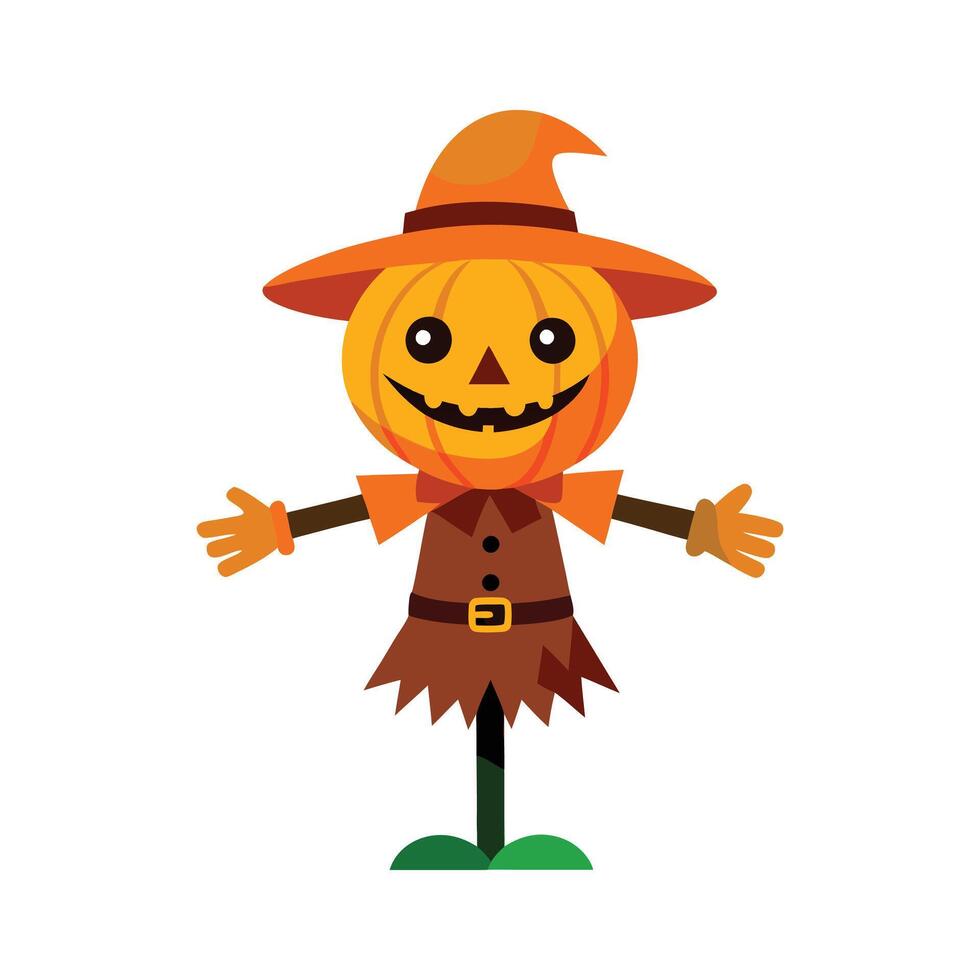 Cartoon scary halloween pumpkin scarecrow art vector