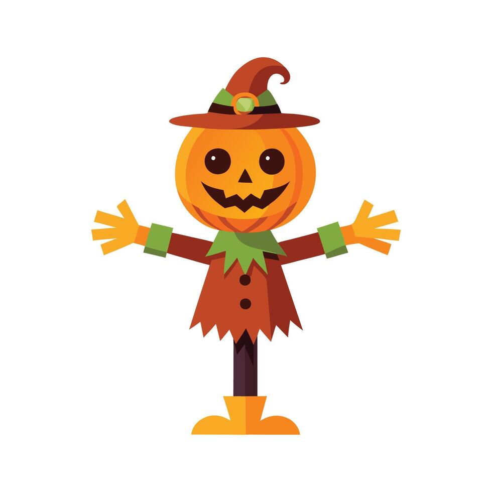 Cartoon scary halloween pumpkin scarecrow art vector