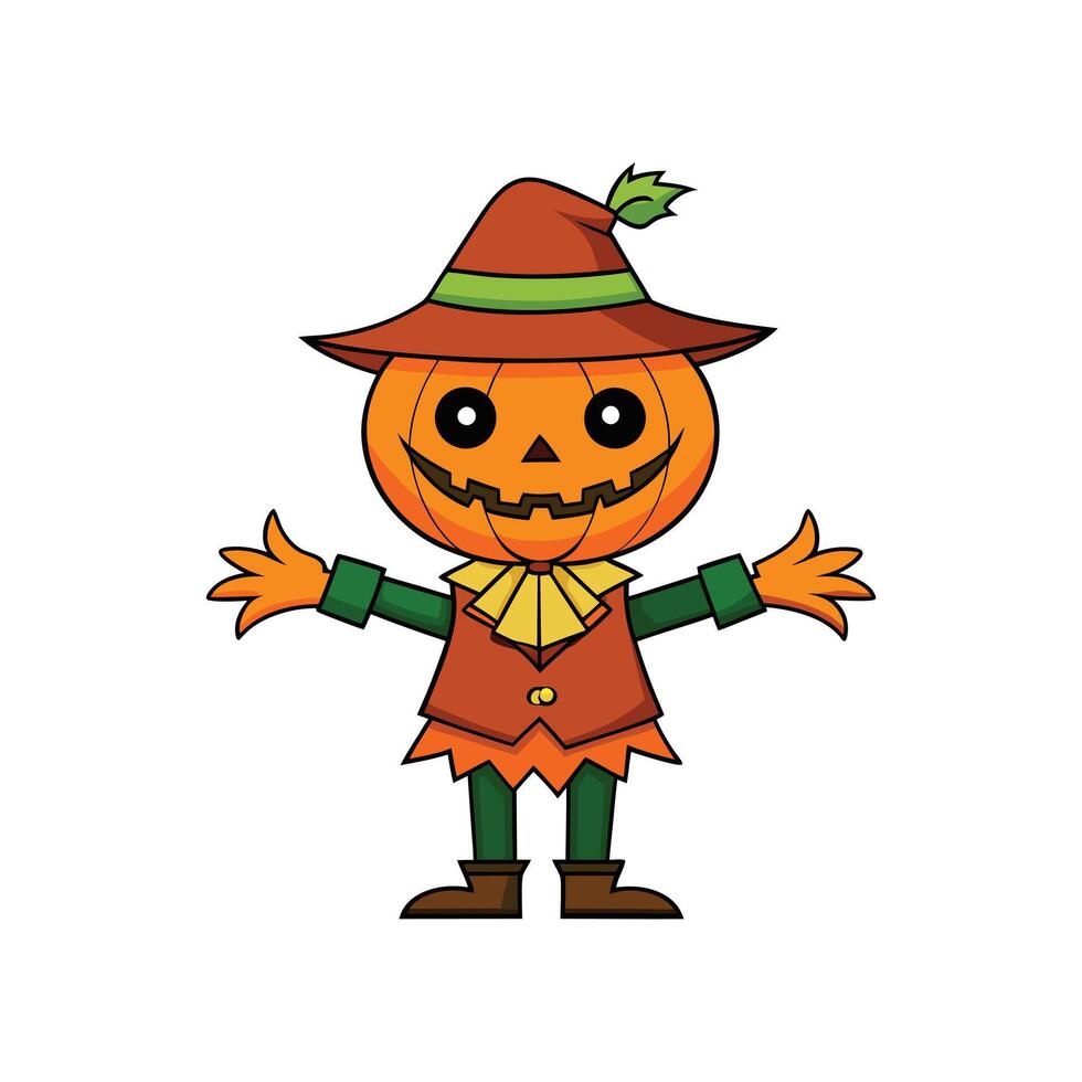 Cartoon scary halloween pumpkin scarecrow art vector