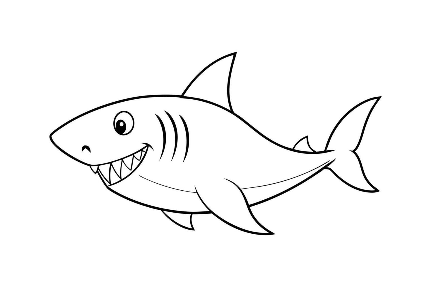 Cartoon angry shark isolated on line art vector