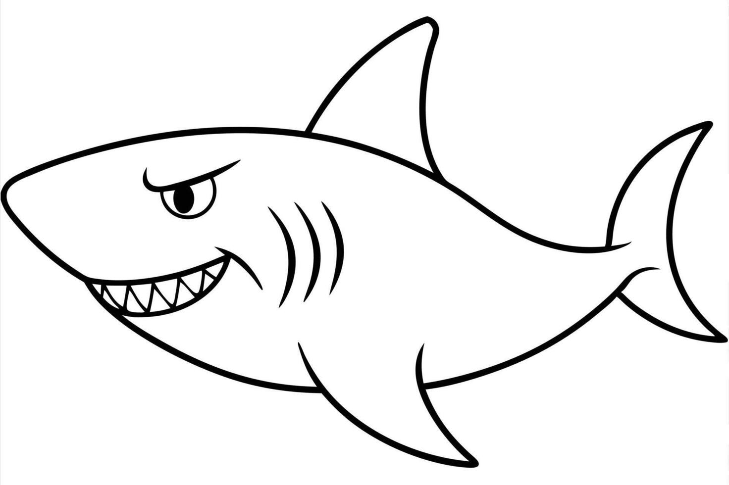 Cartoon angry shark isolated on line art vector