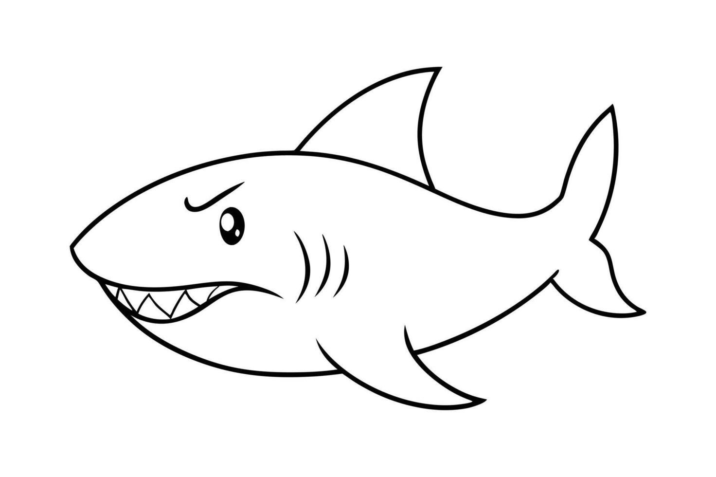 Cartoon angry shark isolated on line art vector
