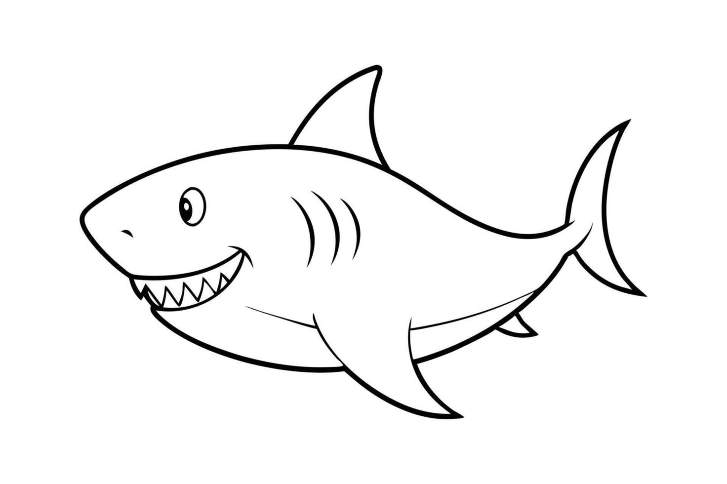 Cartoon angry shark isolated on line art vector
