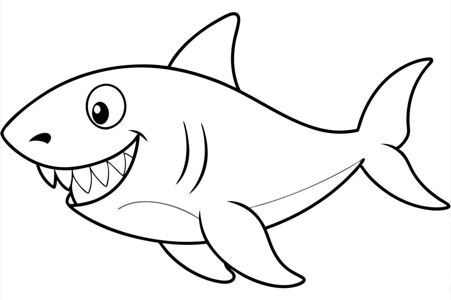 Cartoon angry shark isolated on line art vector