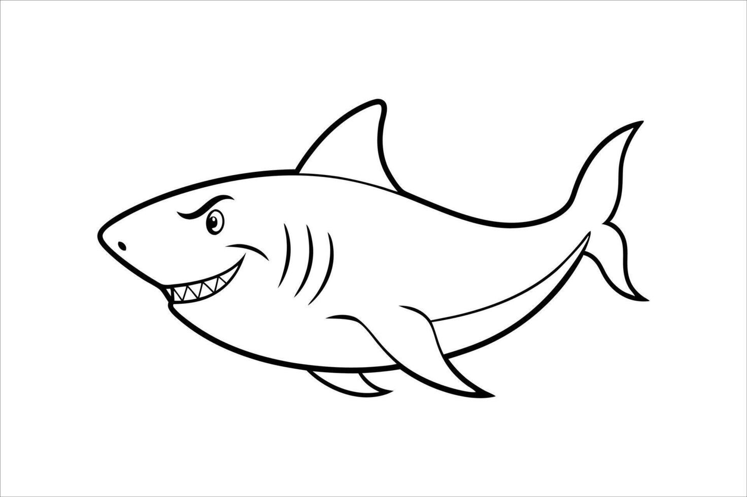 Cartoon angry shark isolated on line art vector