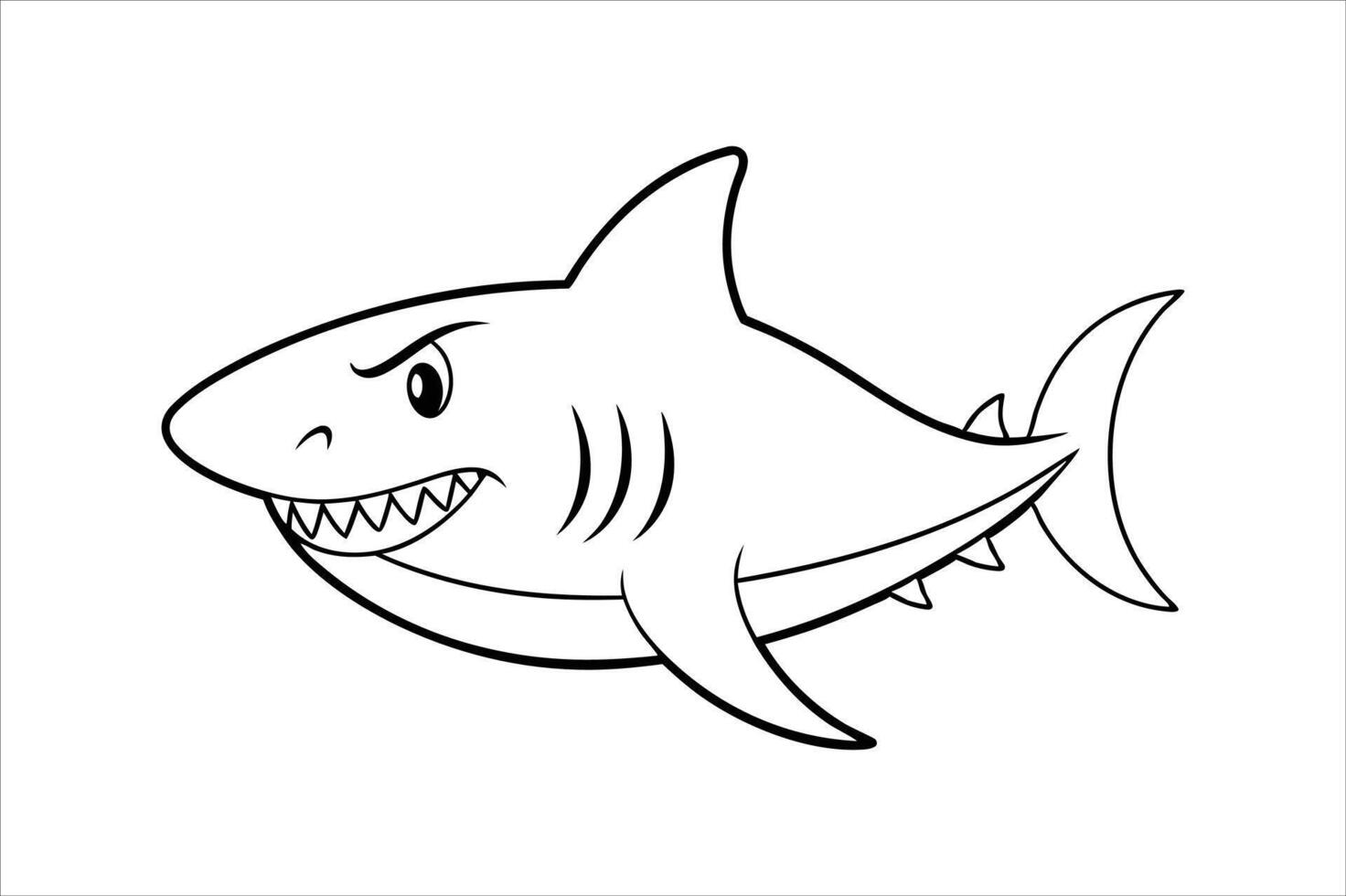 Cartoon angry shark isolated on line art vector