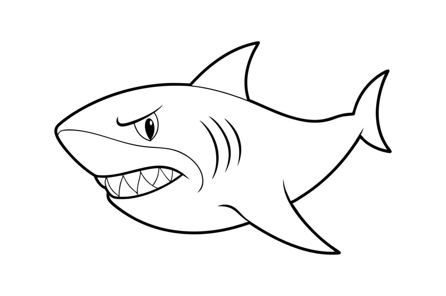 Cartoon angry shark isolated on line art vector