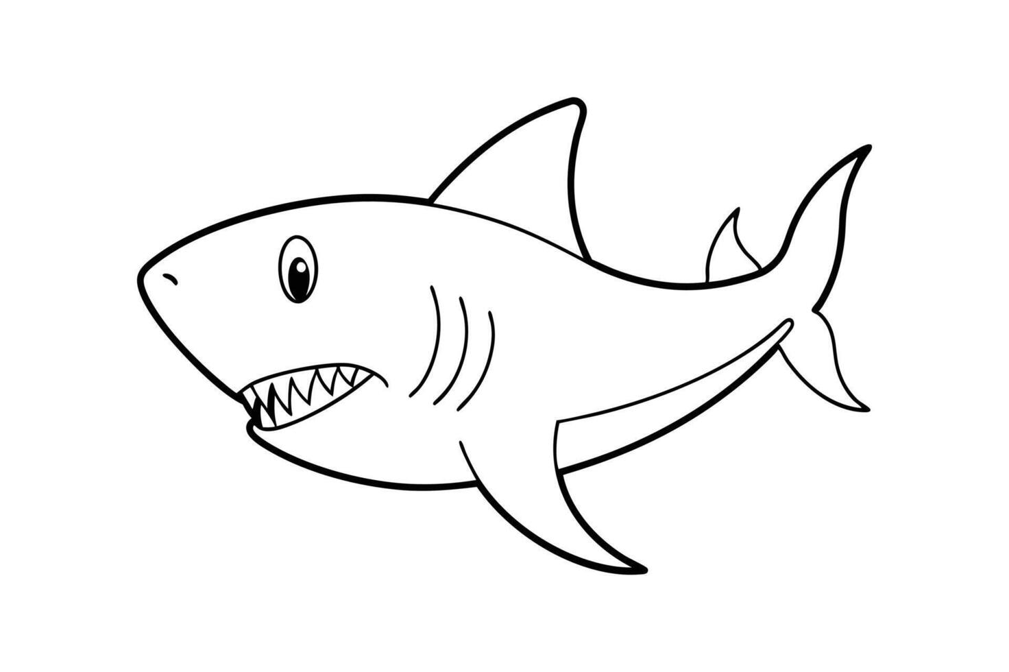 Cartoon angry shark isolated on line art vector