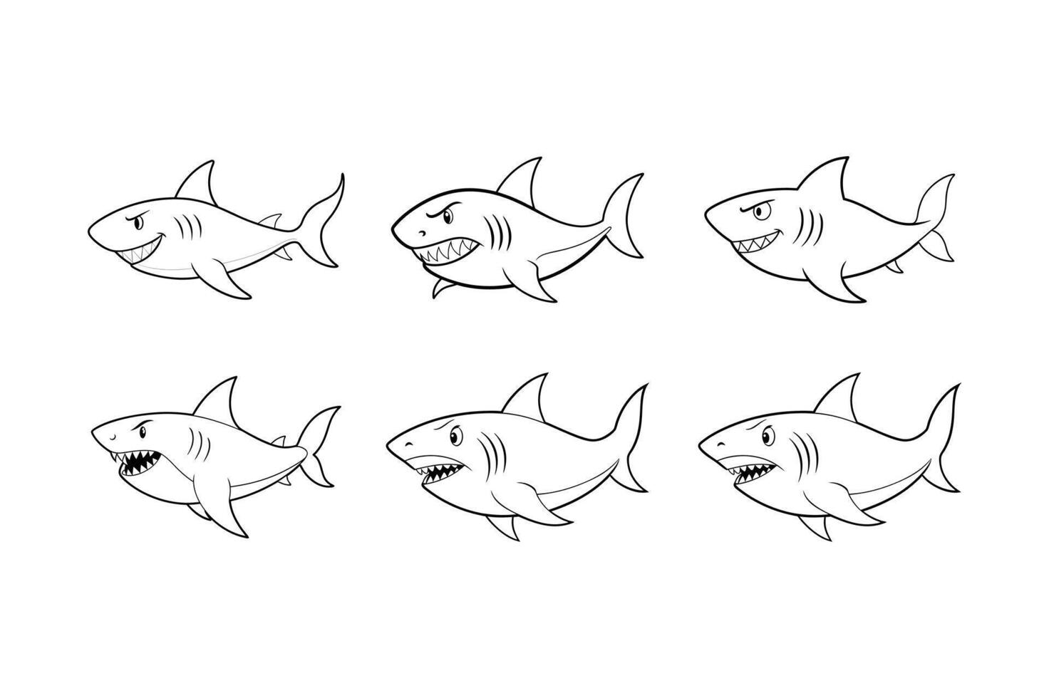 Cartoon angry shark isolated on line art vector