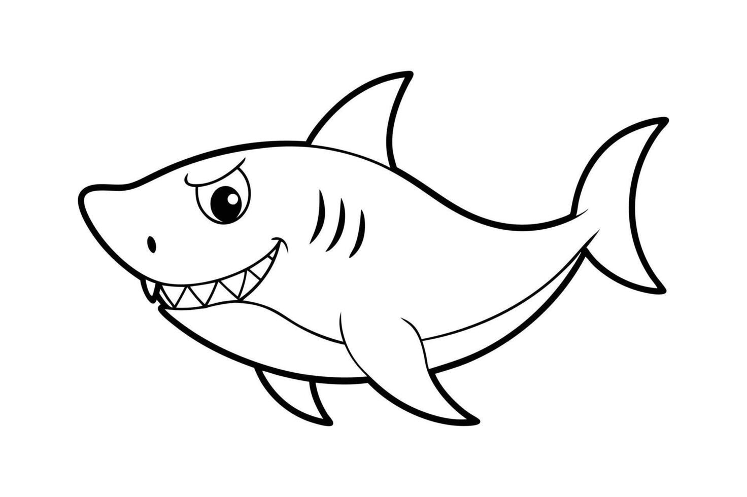 Cartoon angry shark isolated on line art vector