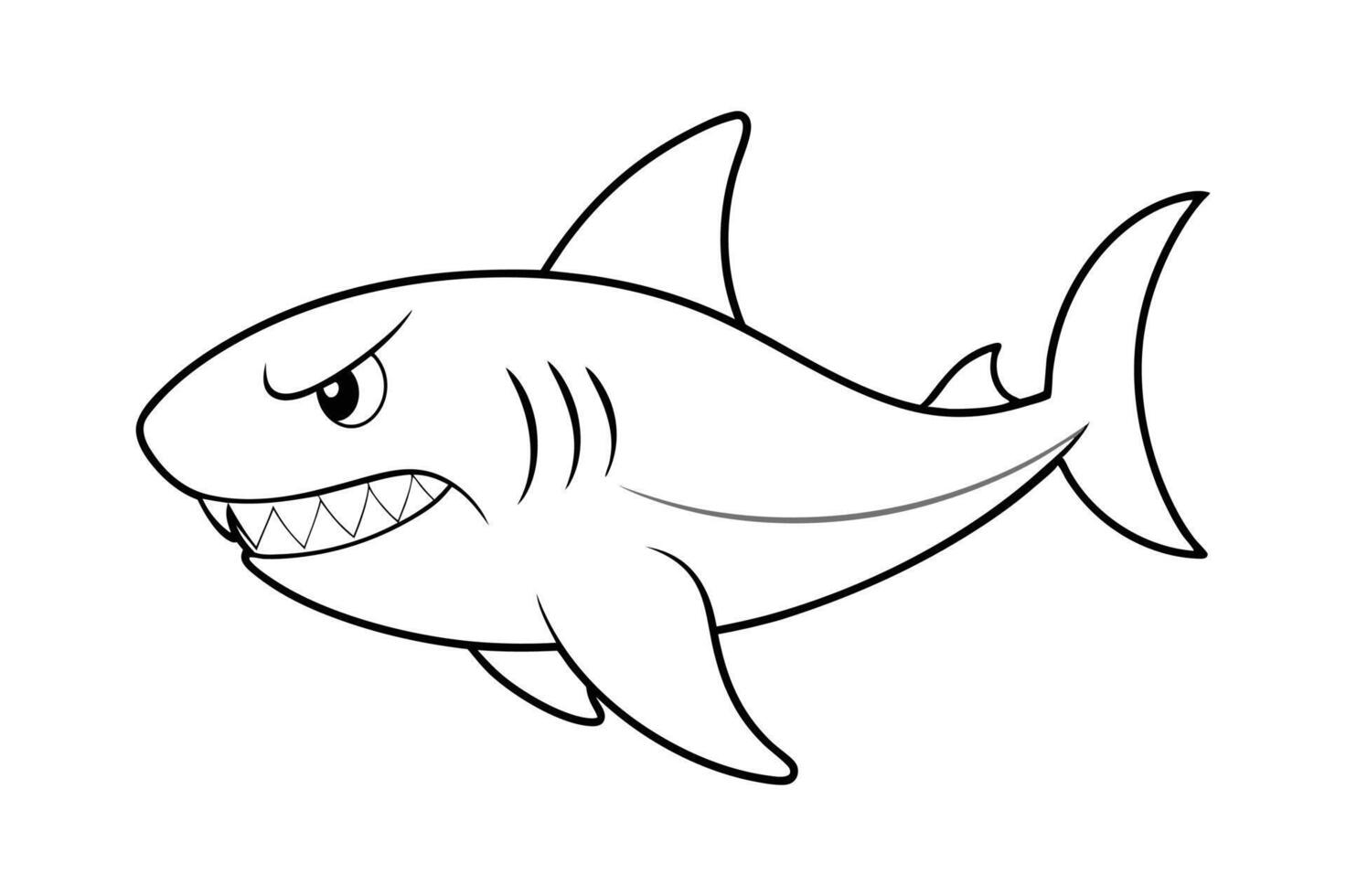 Cartoon angry shark isolated on line art vector