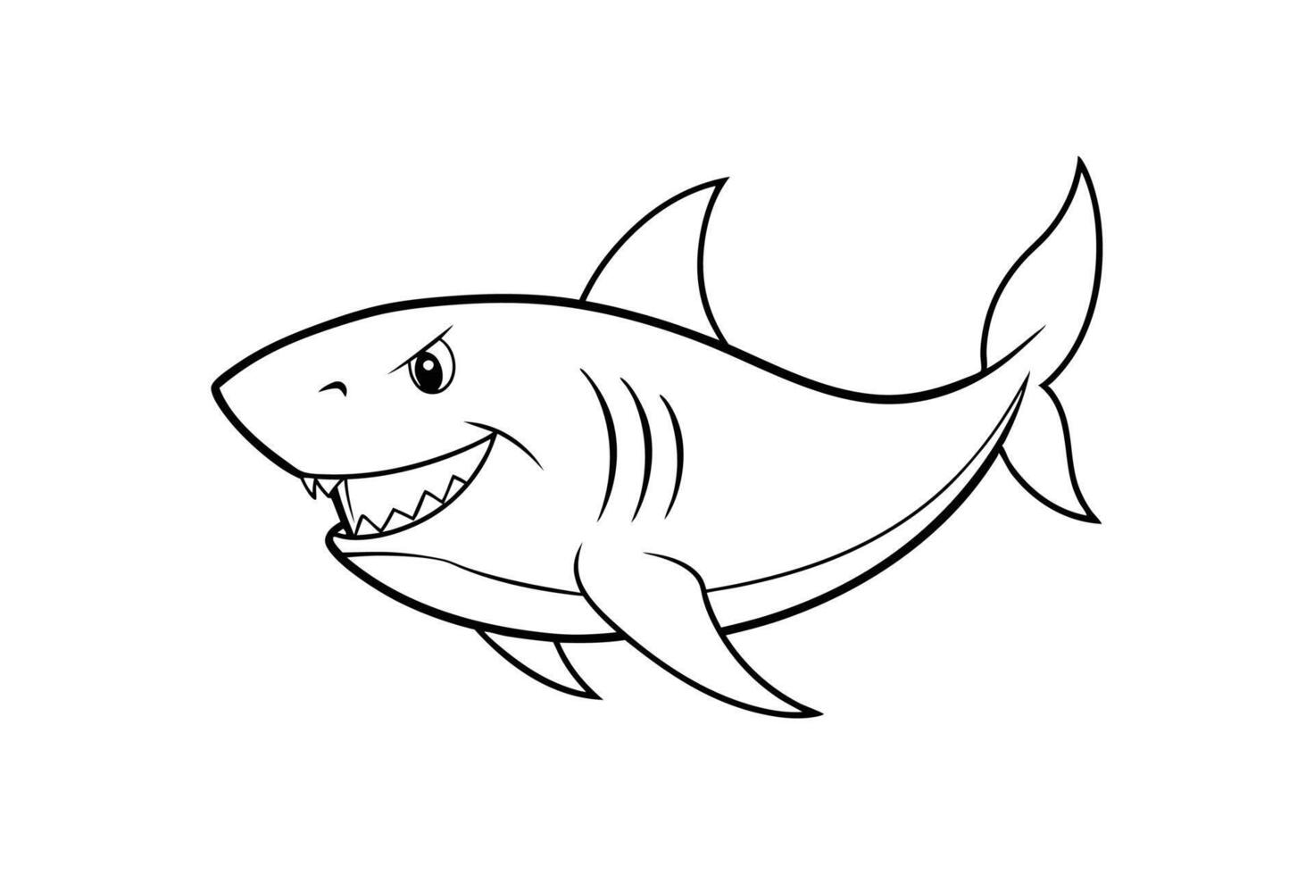 Cartoon angry shark isolated on line art vector