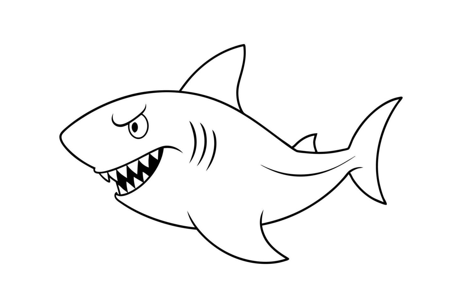 Cartoon angry shark isolated on line art vector