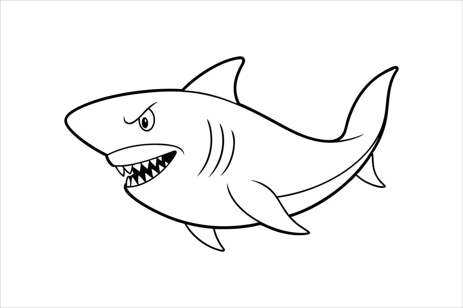 Cartoon angry shark isolated on line art vector