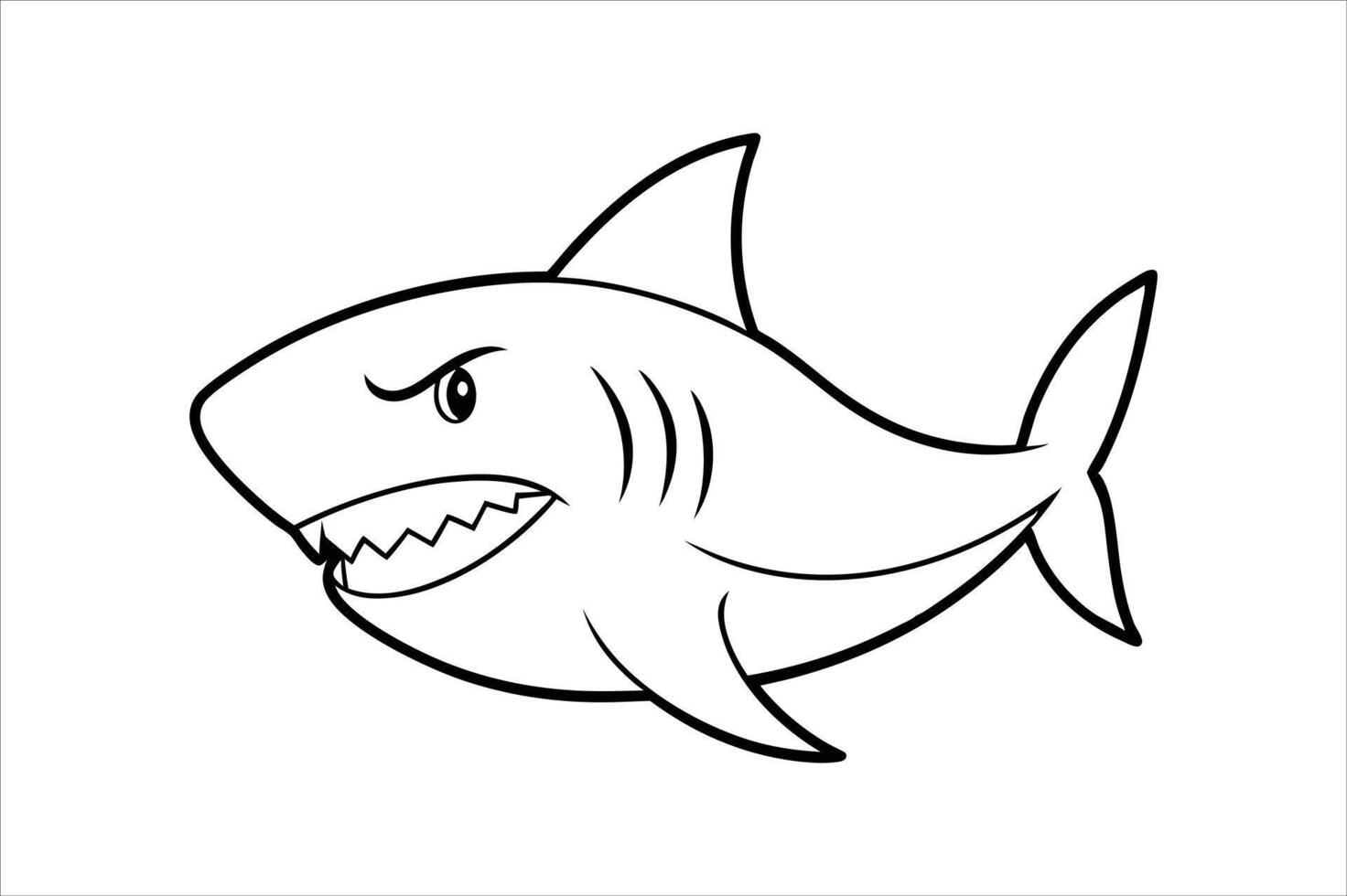 Cartoon angry shark isolated on line art vector