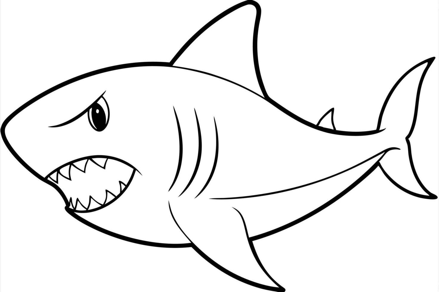 Cartoon angry shark isolated on line art vector