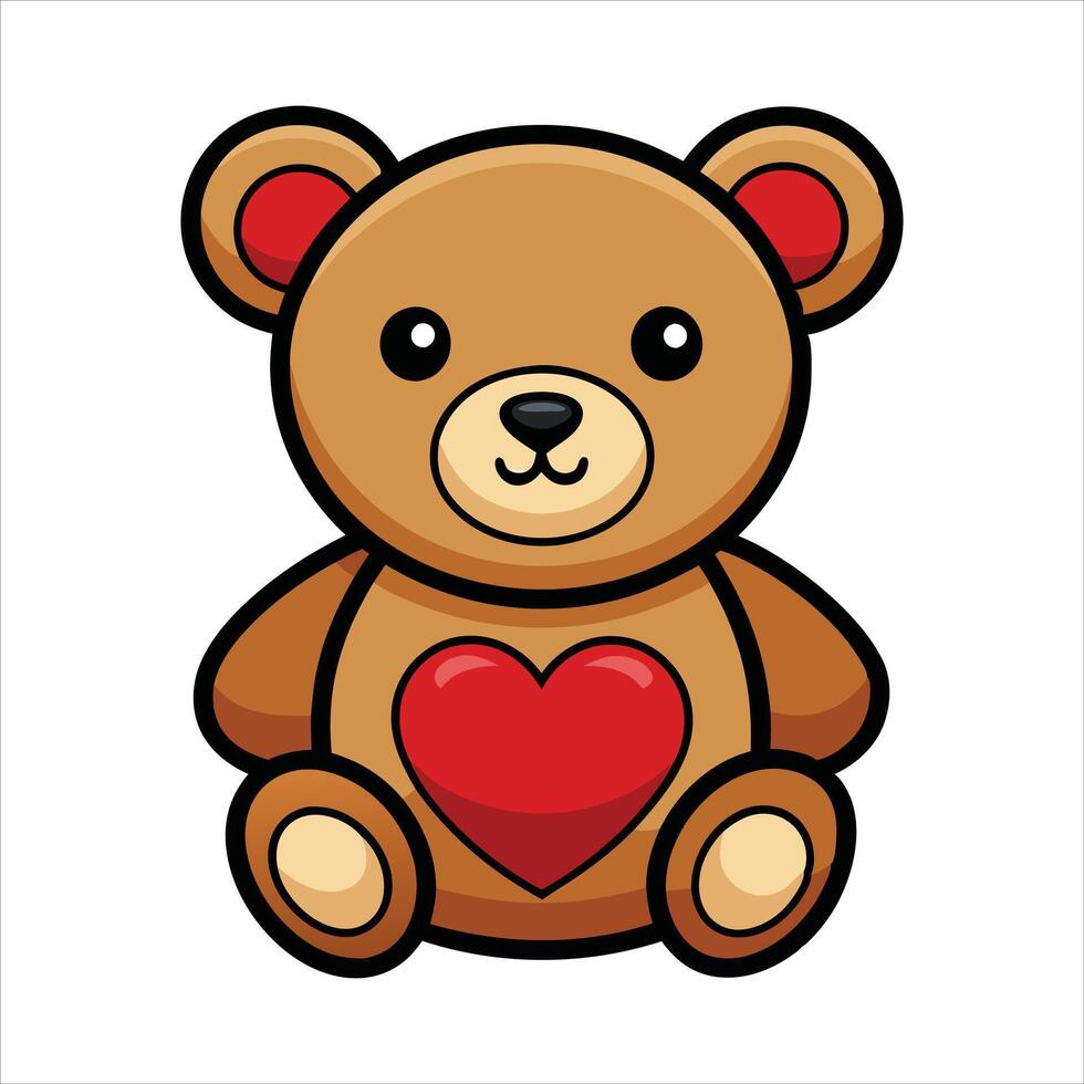 Cute teddy bear with red heart illustration vector