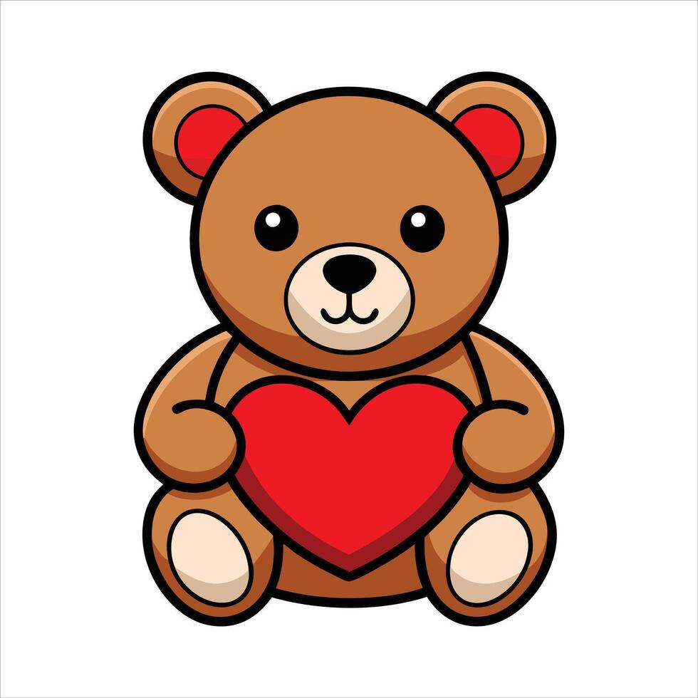 Cute teddy bear with red heart illustration vector