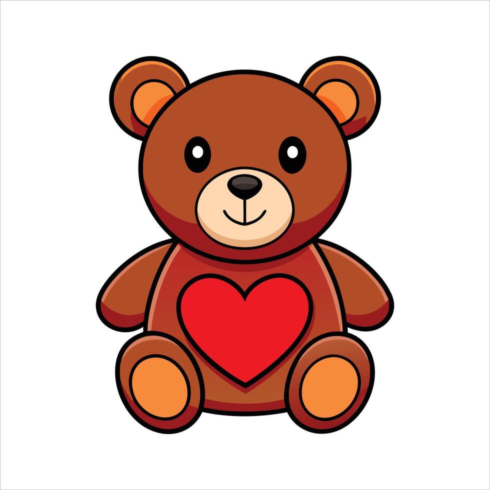 Cute teddy bear with red heart illustration vector