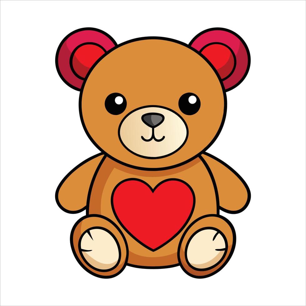 Cute teddy bear with red heart illustration vector