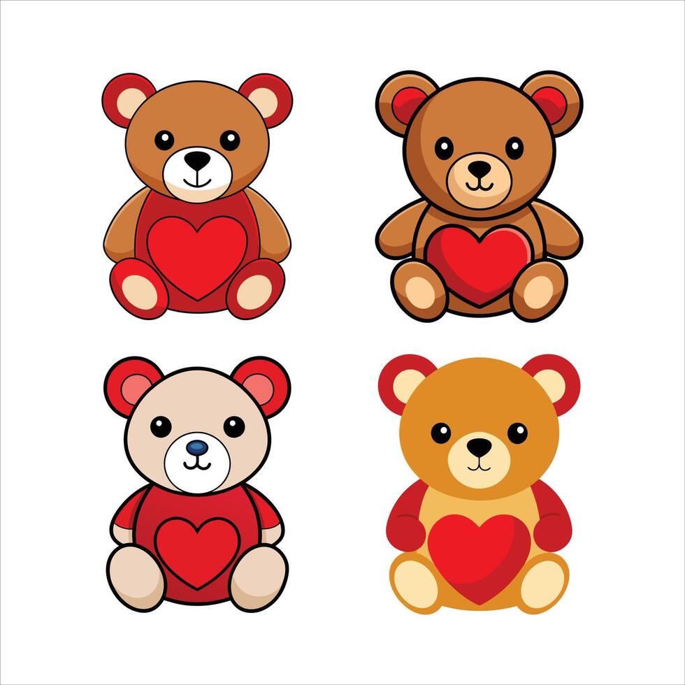 Cute teddy bear with red heart illustration vector