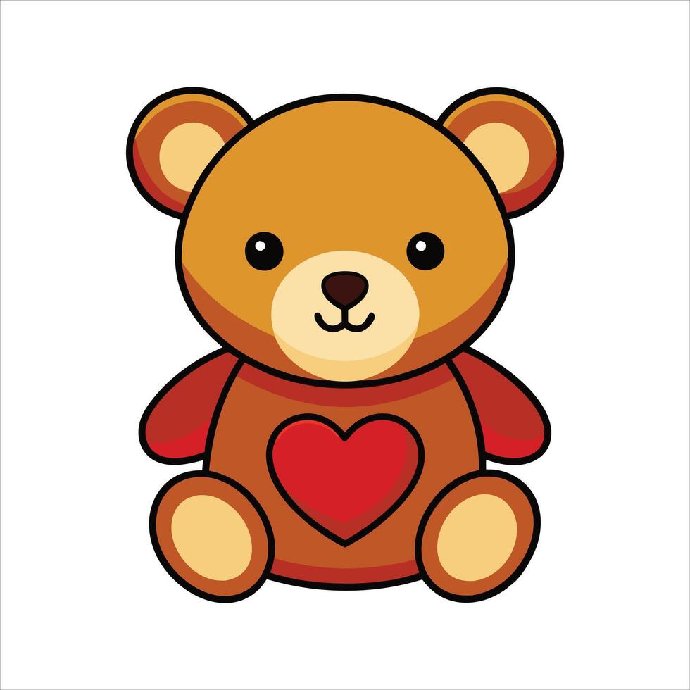 Cute teddy bear with red heart illustration vector