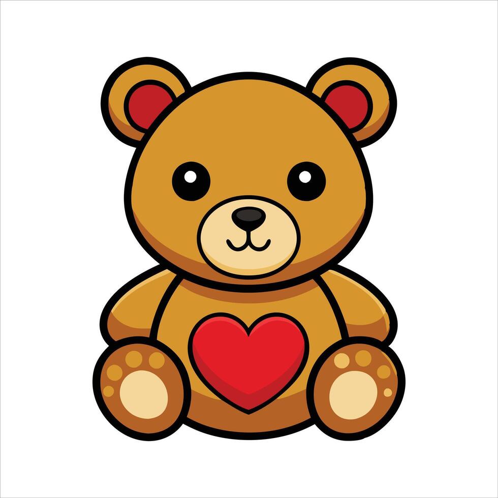 Cute teddy bear with red heart illustration vector