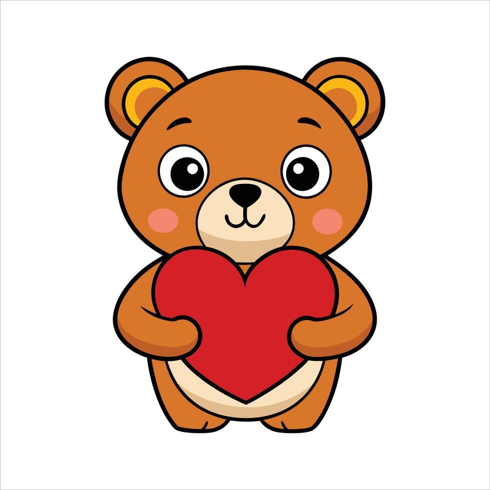 Cute teddy bear with red heart illustration vector