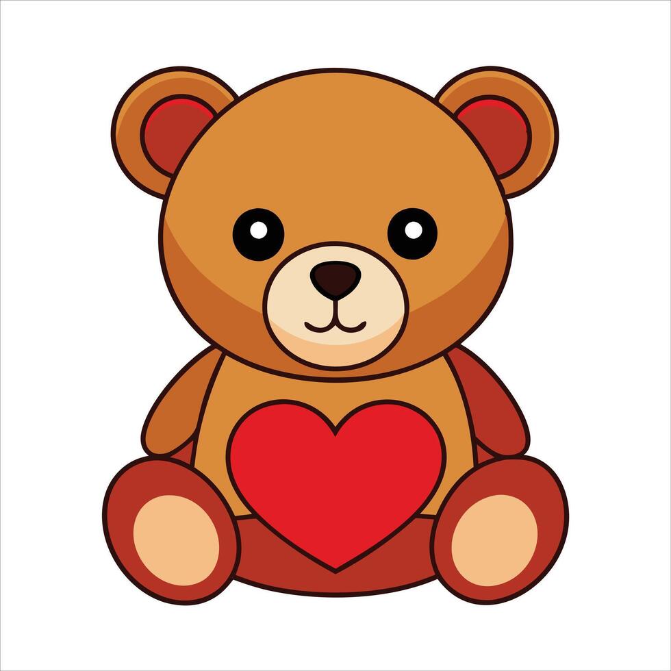 Cute teddy bear with red heart illustration vector