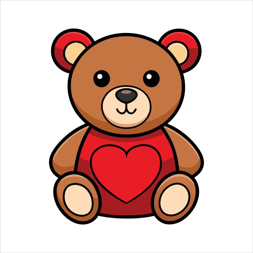 Cute teddy bear with red heart illustration vector