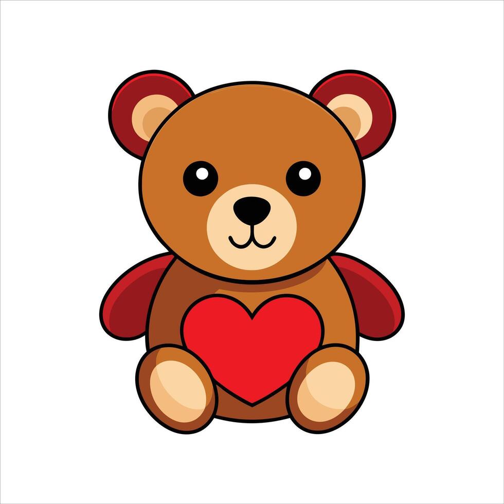 Cute teddy bear with red heart illustration vector