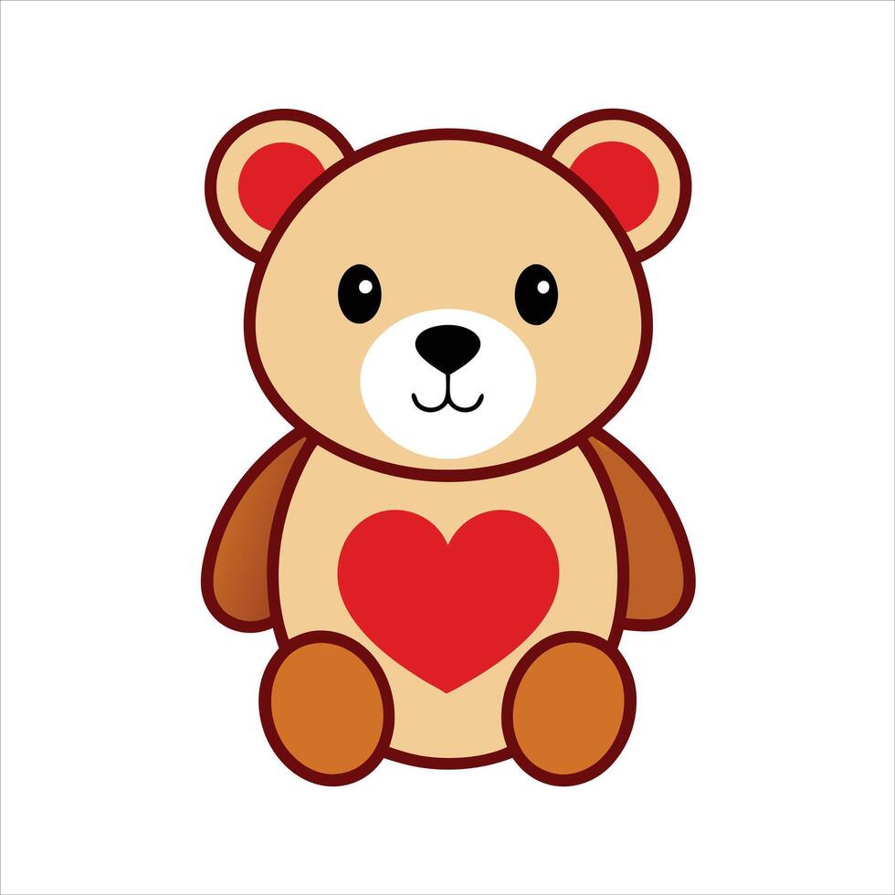 Cute teddy bear with red heart illustration vector