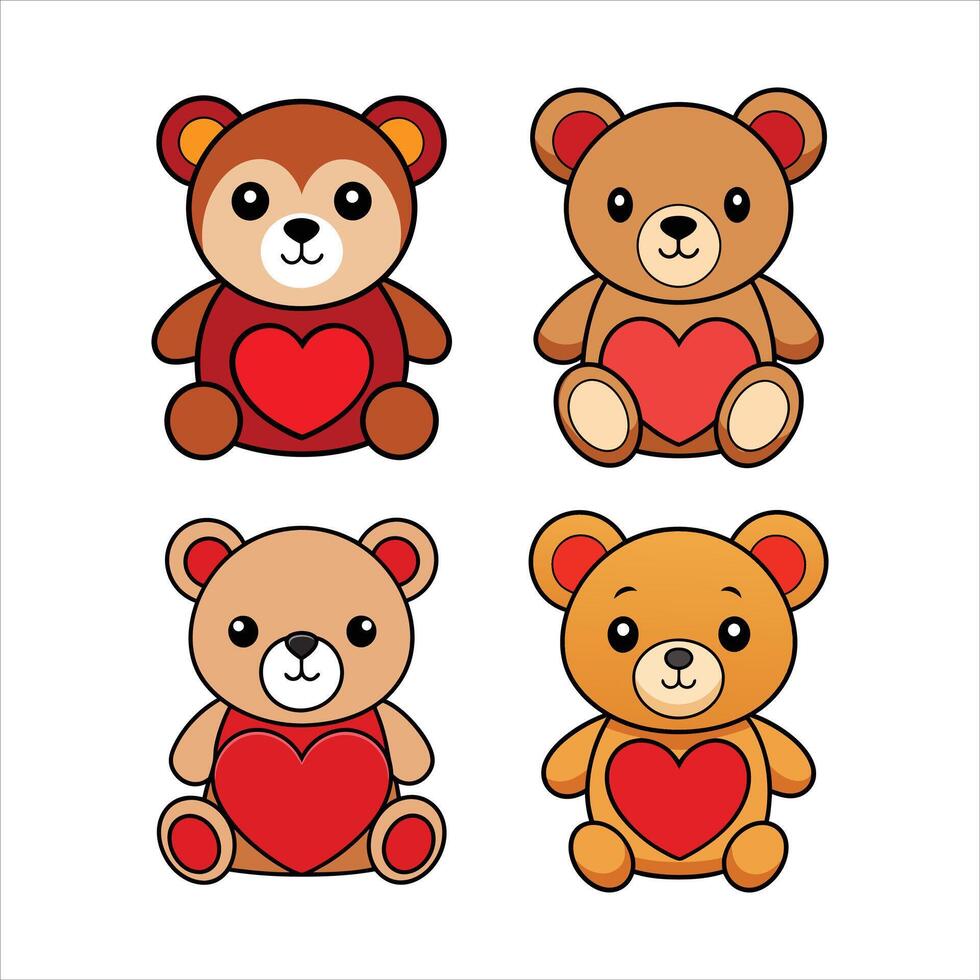 Cute teddy bear with red heart illustration vector