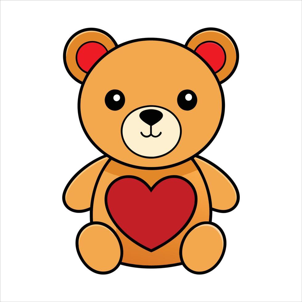 Cute teddy bear with red heart illustration vector