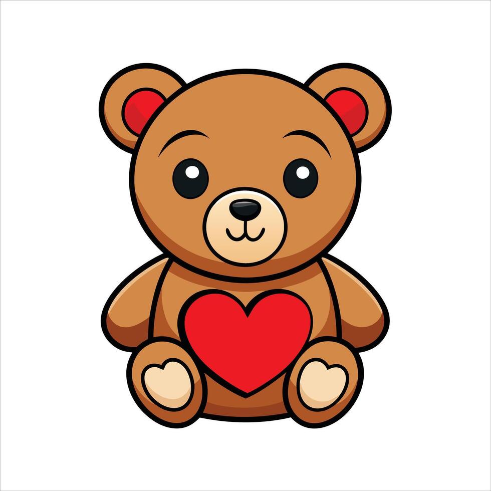 Cute teddy bear with red heart illustration vector