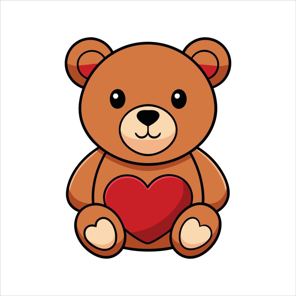 Cute teddy bear with red heart illustration vector