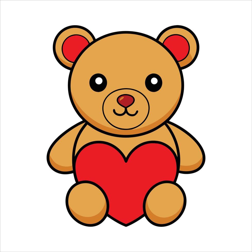 Cute teddy bear with red heart illustration vector