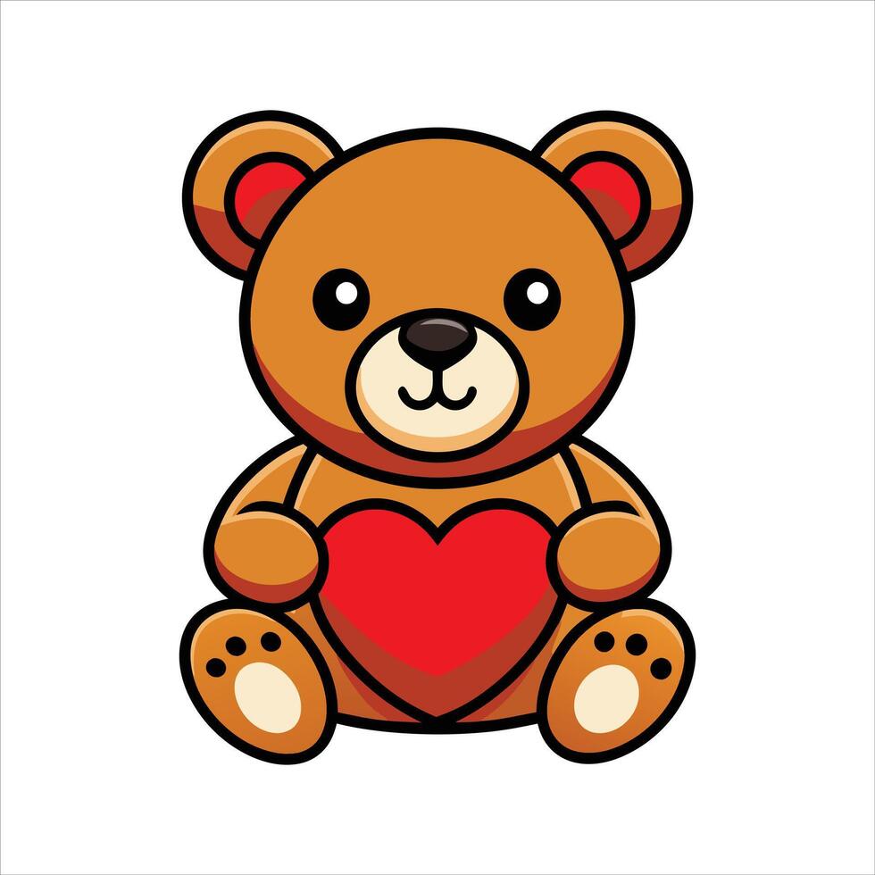 Cute teddy bear with red heart illustration vector